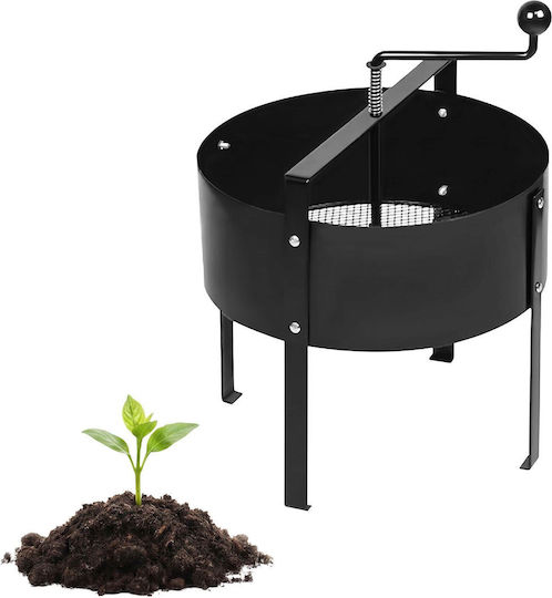 Sită De Grădină Cu Manivelă Negru Argintiu 56x40x40 Cm Sită De Grădină Cu Manivelă Negru Argintiu 56x40x40 Cm