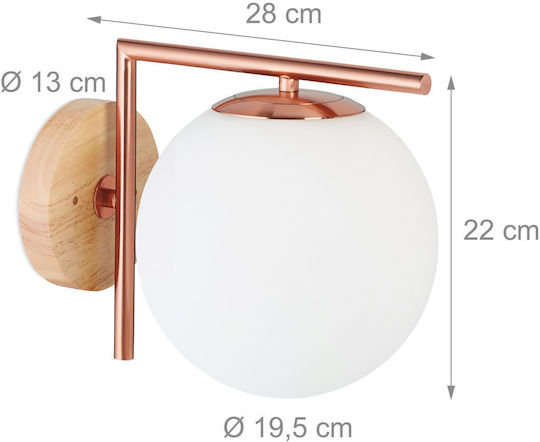 Relaxdays Lampă de Perete cu Soclu E27 Cupru 22cm