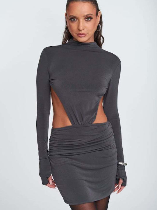 Mini Evening Dress Open Back Charcoal