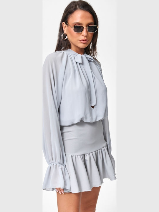 Summer Mini Evening Dress with Mesh Grey