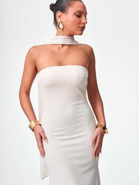 Maxi Evening Strapless Beige Dress