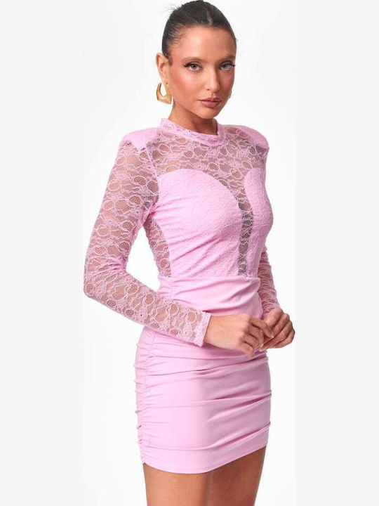 Rochie Mini De Seară Cu Dantelă Roz