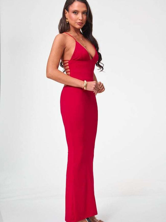 Summer Maxi Evening Dress Open Back Red