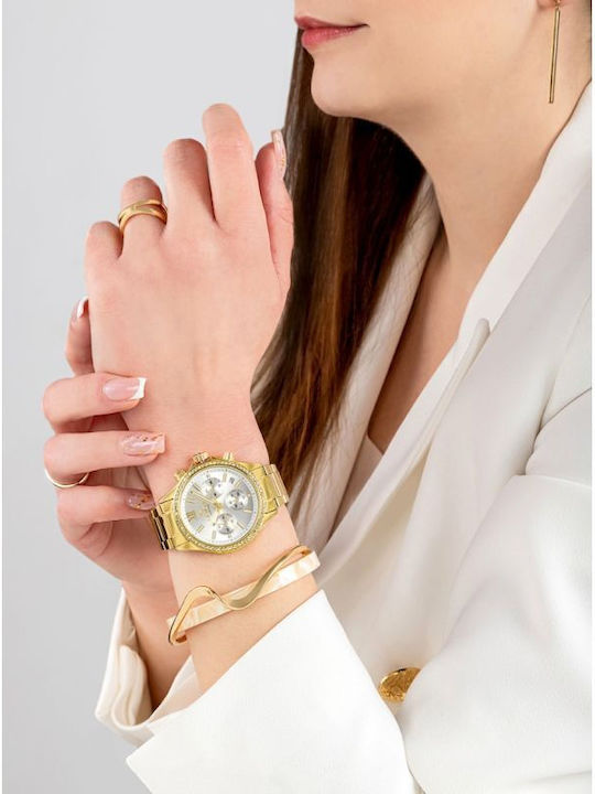 Giewont Womens Chronograph Battery Watch With Gold Metal Bracelet