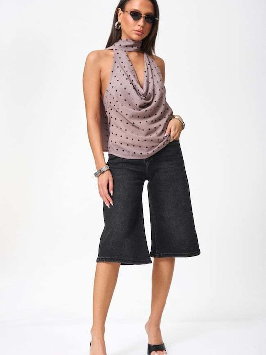 Women's Top Drape Polka Dot Brown