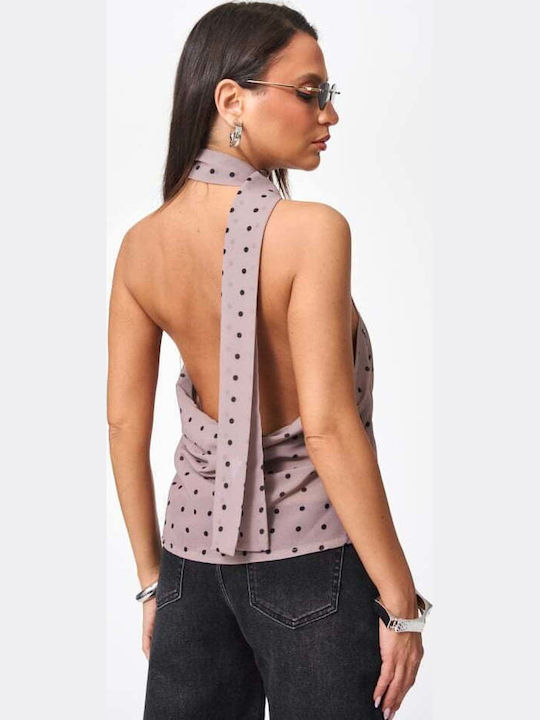 Women's Top Drape Polka Dot Brown