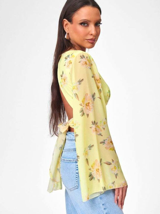 Γυναικείο Crop Top Floral Κιτρινο
