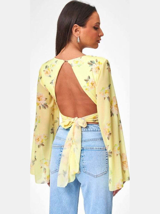 Γυναικείο Crop Top Floral Κιτρινο