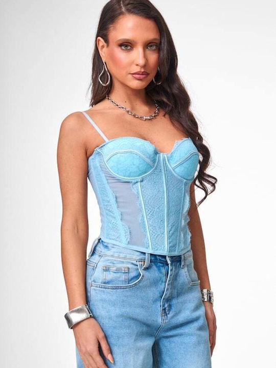 Women's Blouse Corset with Lace Light Blue