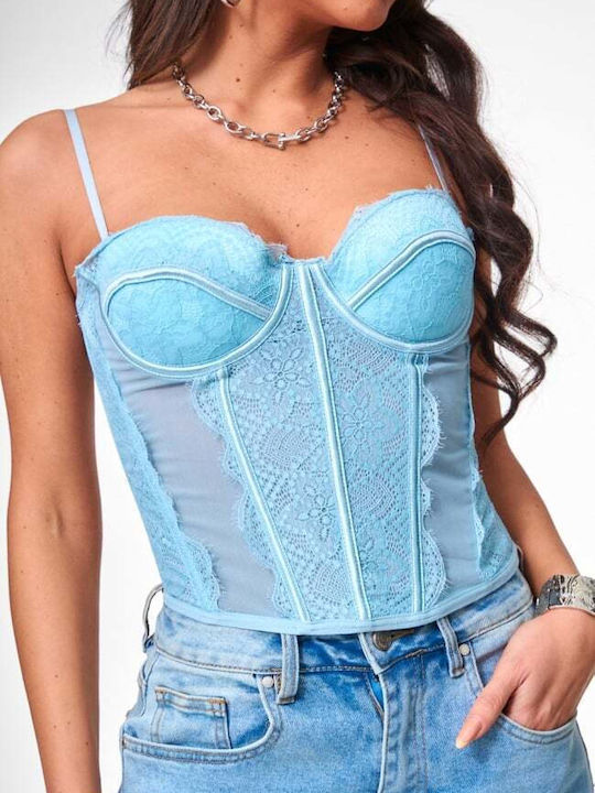 Women's Blouse Corset with Lace Light Blue