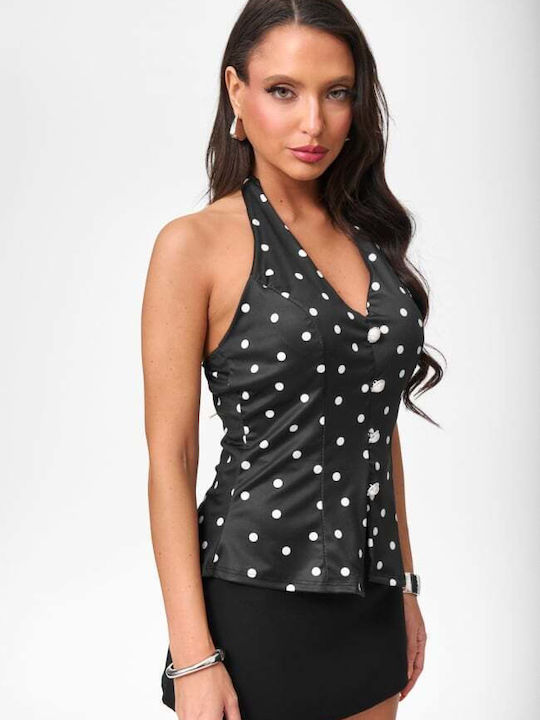 Women's Blouse Polka Dot Black