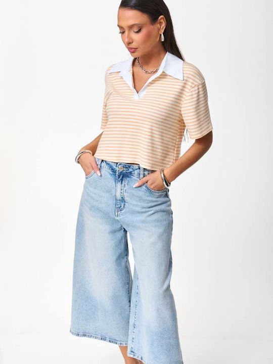 Women's Blouse Striped Orange