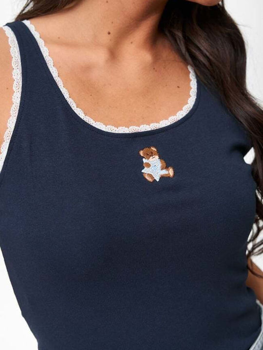 Women's Blouse with Lace Navy Blue
