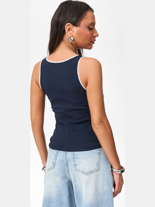 Women's Blouse with Lace Navy Blue