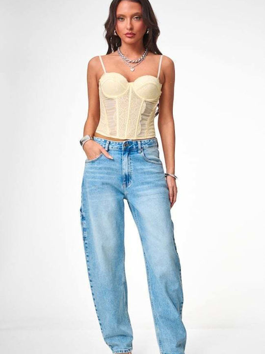 Damen Bluse Korsett mit Spitze Gelb
