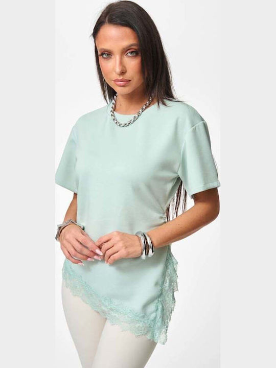 Damen Bluse mit Spitze Hellbraun