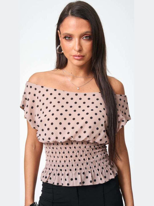 Damen Bluse Polka Dot Braun