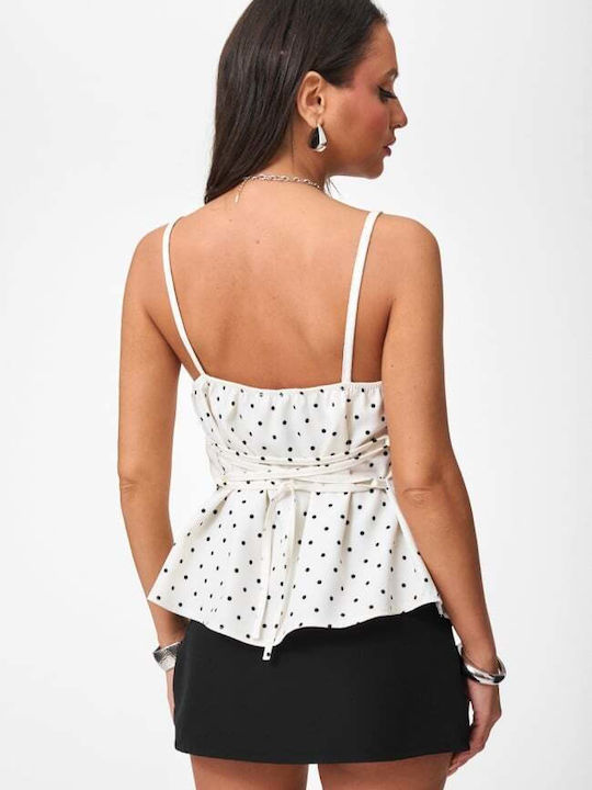 Women's Blouse with Lace Polka Dot White