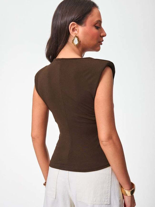 Women's Sleeveless Top Dark Brown