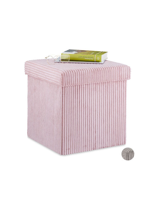 Taburet Camera De Zi Cu Spațiu De Depozitare Tapițat Cu Catifea Roz 38x38x38cm