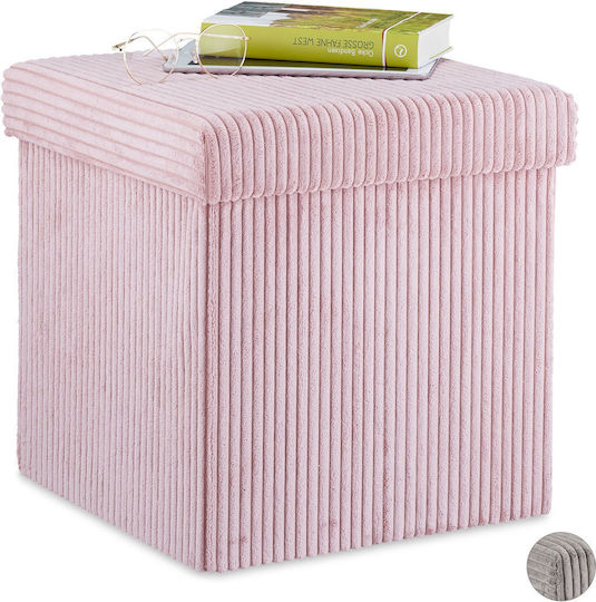 Living Room Stool With Storage Space Upholstered In Pink Velvet 38x38x38cm