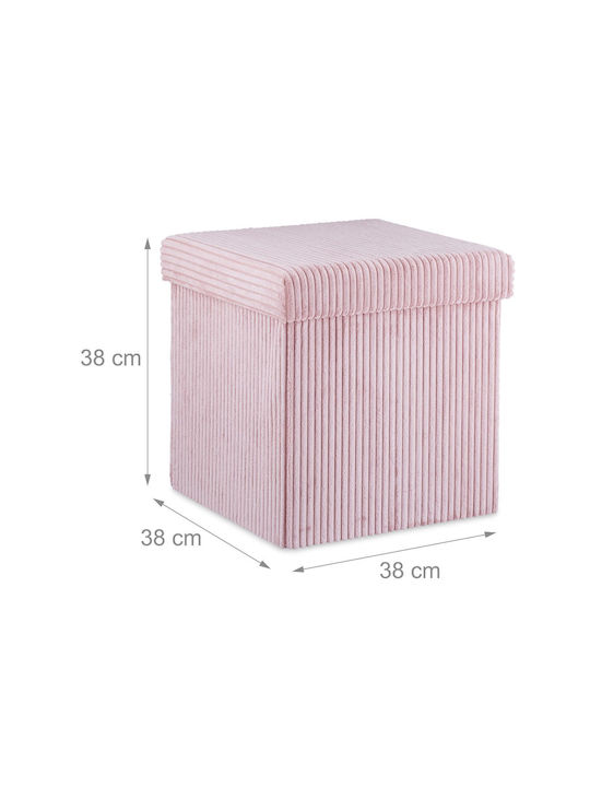 Taburet Camera De Zi Cu Spațiu De Depozitare Tapițat Cu Catifea Roz 38x38x38cm