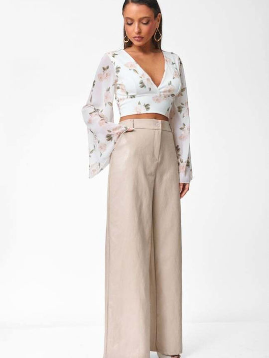 Damen Lederhose in Gerader Schnitt Beige