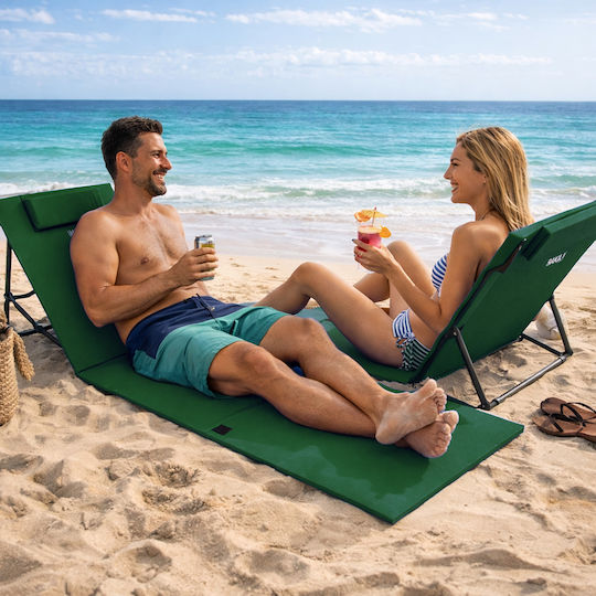 Bakaji Beach Lounger-Armchair with 5-Position Recline Green 160cm Set 2pcs