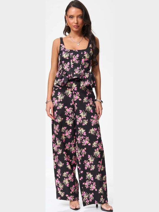 Women's Black Set with Floral Trousers