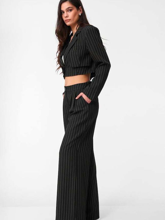 Women's Black Set with Striped Trousers