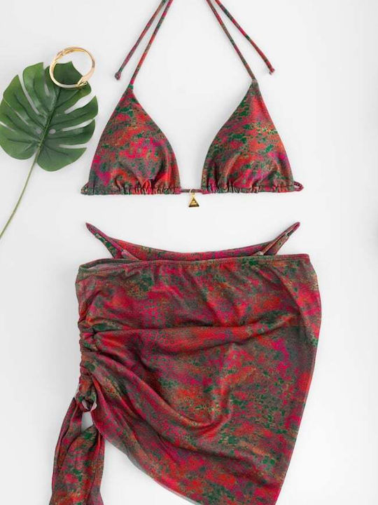 Set Bikini 3 Τεμαχίων Τριγωνάκι Animal Print Ματζεντα