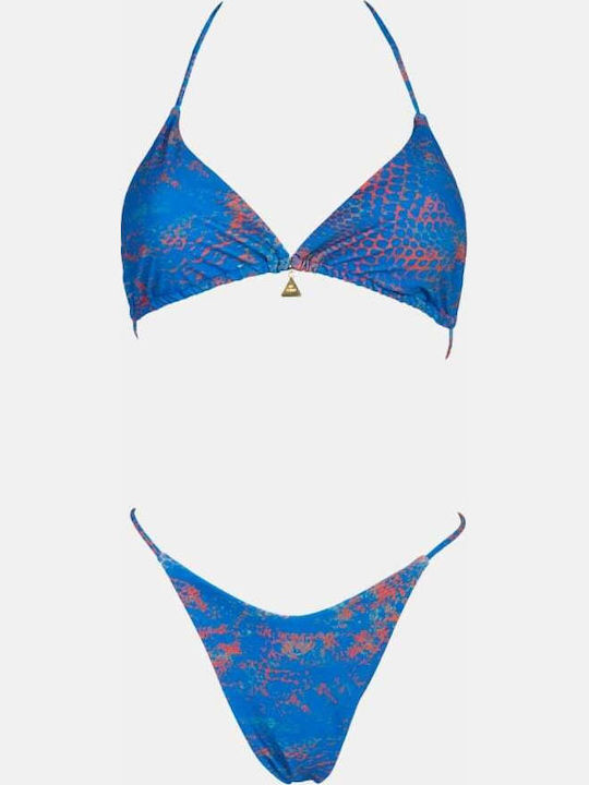 Bikini-Set 3 Stücke Dreieck Animal Print Blau