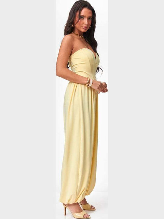 Γυναικεία Strapless Ολόσωμη Φόρμα Κιτρινο