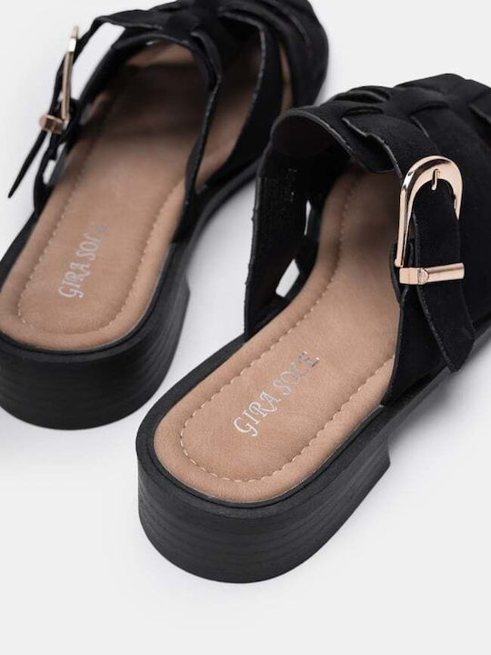 Flat Wildleder Damen Pantoletten in Schwarz Farbe