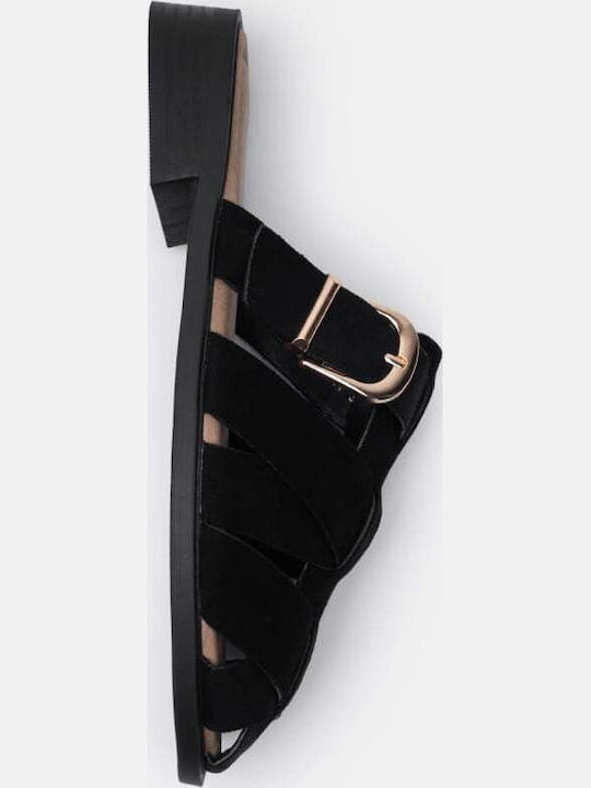 Flat Wildleder Damen Pantoletten in Schwarz Farbe