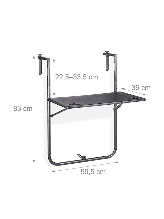 Masă din Plastic Pentru Spații Exterioare Mici Pliabilă cu Ramă Metalică Neagră 83x59x59 cm