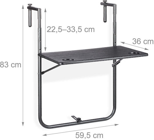 Plastic Table for Small Outdoor Spaces Foldable with Metal Frame Black 83x59x59cm