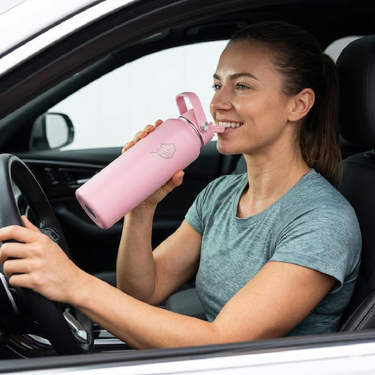 Cool'NMore Μπουκάλι Θερμός Ανοξείδωτο BPA Free 1lt Flamingo με Καλαμάκι, Λαβή, Επιστόμιο και Θηλιά