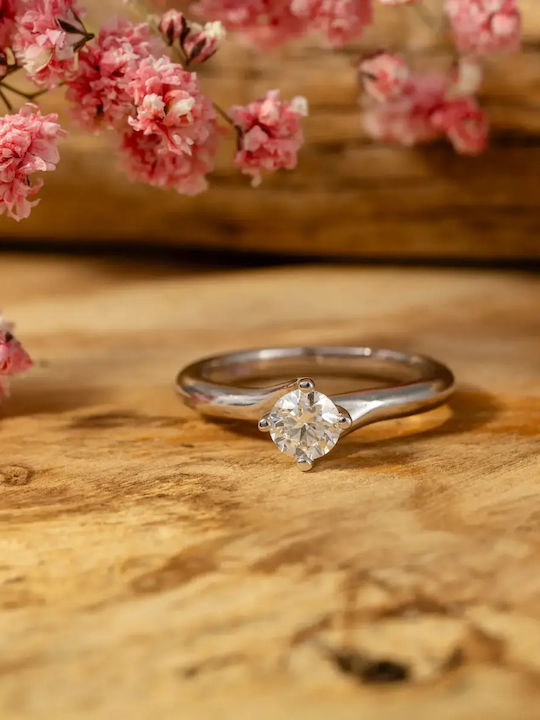 Single Stone Ring In 18K White Gold With Diamond