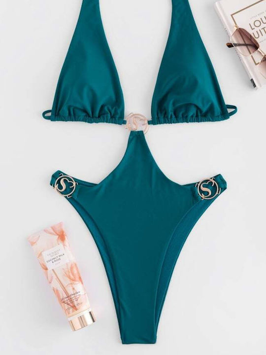Swimsuits with Openings Petrol Blue