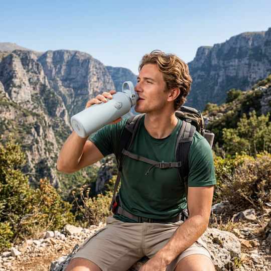 Cool'NMore Thermosflasche Rostfreier Stahl BPA-frei 1l Surf mit Stroh, Handgriff, Mundstück und Schlinge