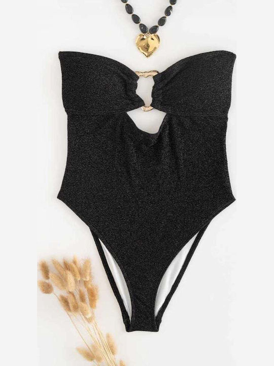 Strapless Ολόσωμο Μαγιό Push Up Μαυρο