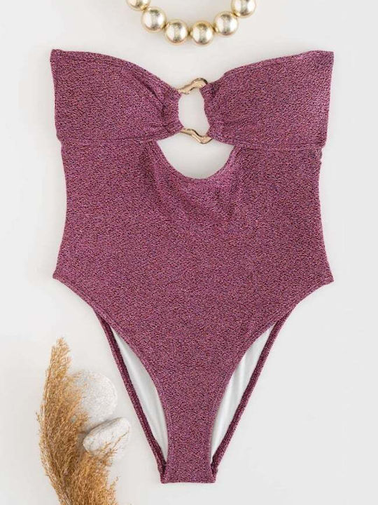 Strapless One Piece Swimsuit Push Up Pink