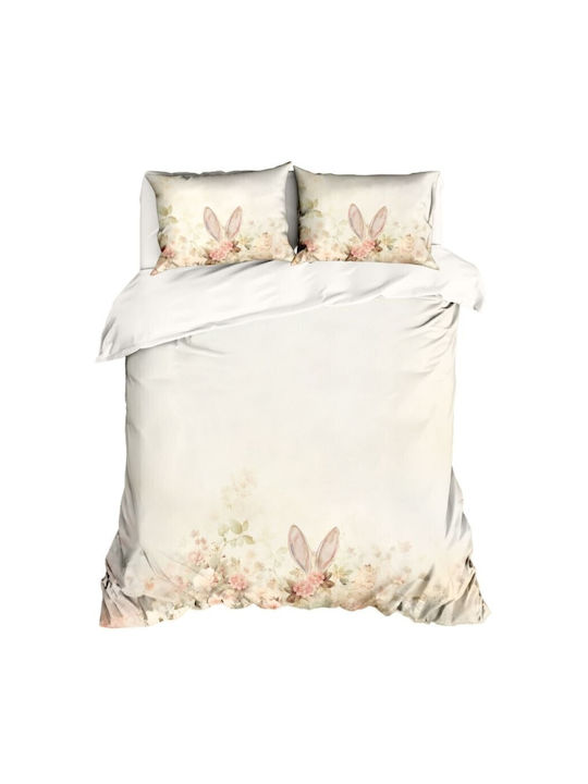 Lenjerii Deosebite Set Huse Pentru Pilote 100% Bumbac 200x220cm Dublu Cu 2 Fețe De Pernă Și 1 Cearceaf Ecru