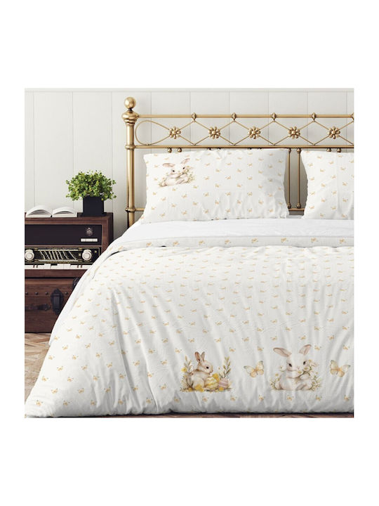 Lenjerii Deosebite Set Huse Pentru Pilote 100% Bumbac 200x220cm Dublă Cu 2 Fețe De Pernă Și 1 Cearceaf Alb