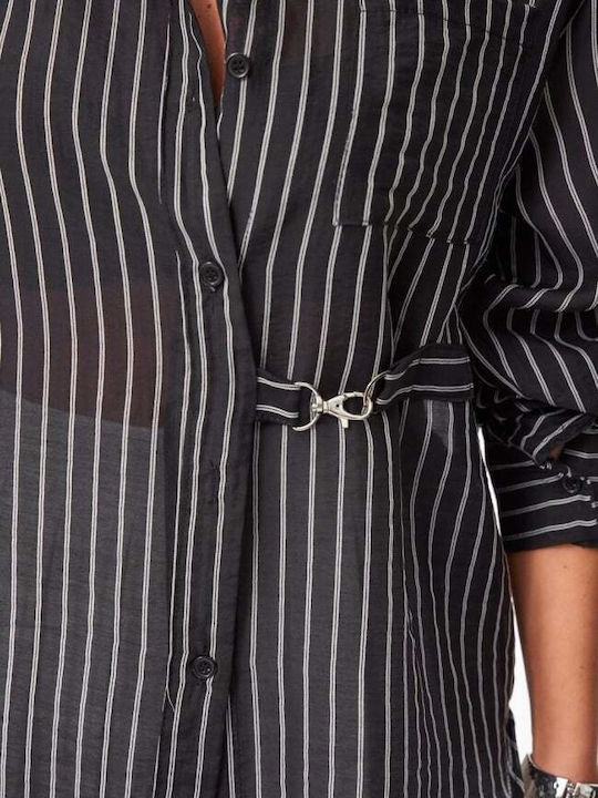 Long Sleeve Women's Shirt Black Striped