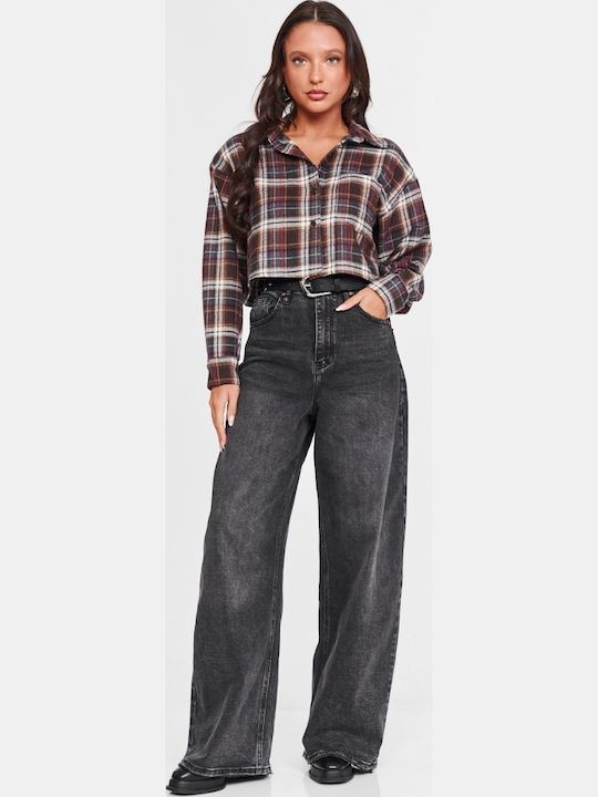 Long Sleeve Women's Shirt Brown Checked