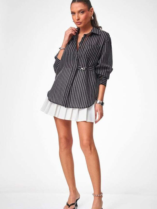 Long Sleeve Women's Shirt Black Striped