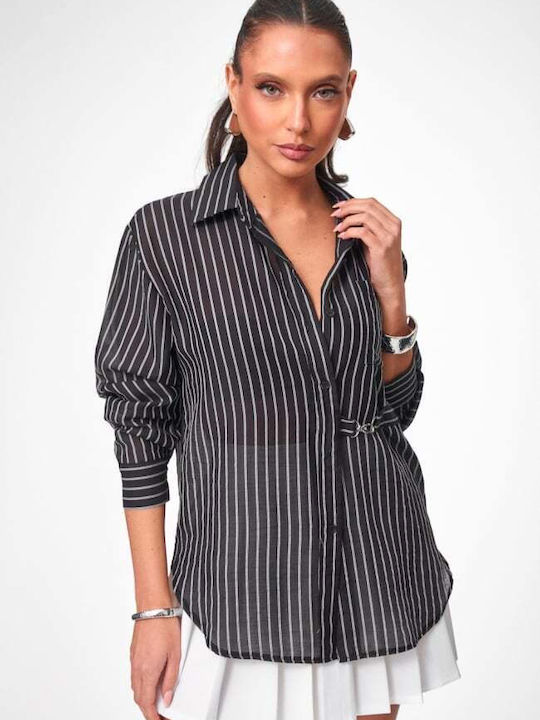 Long Sleeve Women's Shirt Black Striped