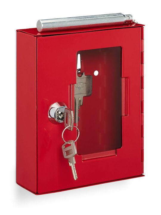Relaxdays Emergency Key Box Red 15x12x4 Cm Glass Panel Hammer 2 Keys Included